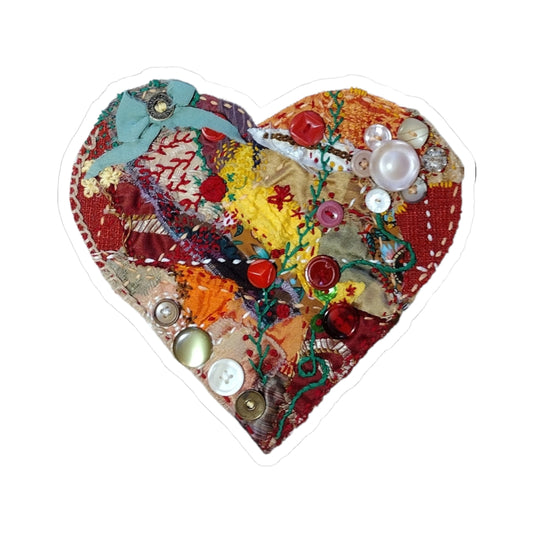 Stickers: Crazy Quilt Heart Vinyl Sticker – Hand-Embroidered Art