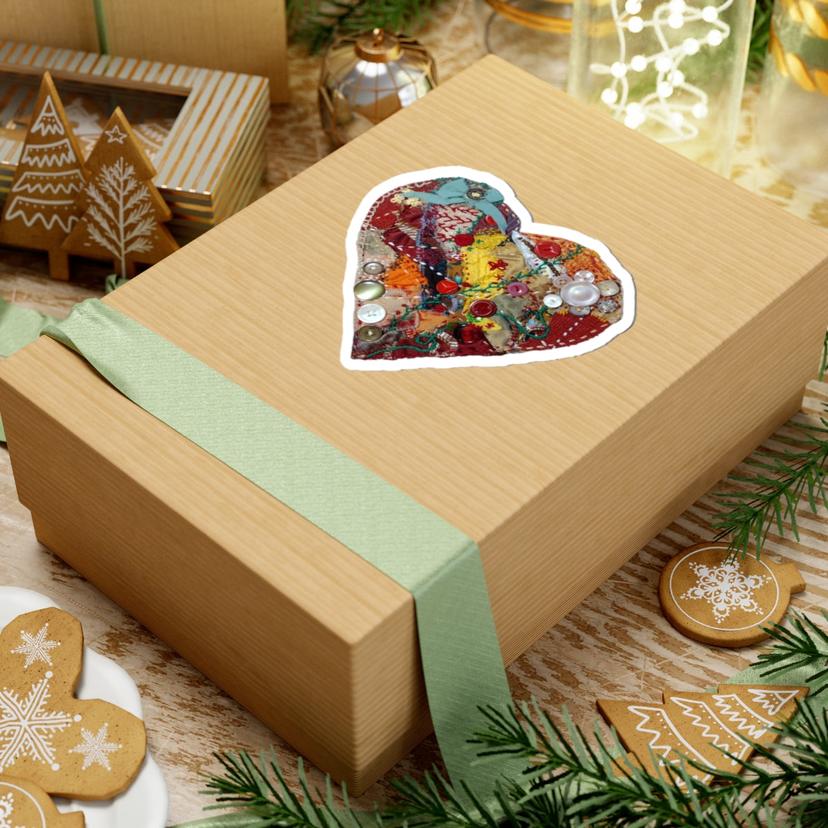 Stickers: Crazy Quilt Heart Vinyl Sticker – Hand-Embroidered Art