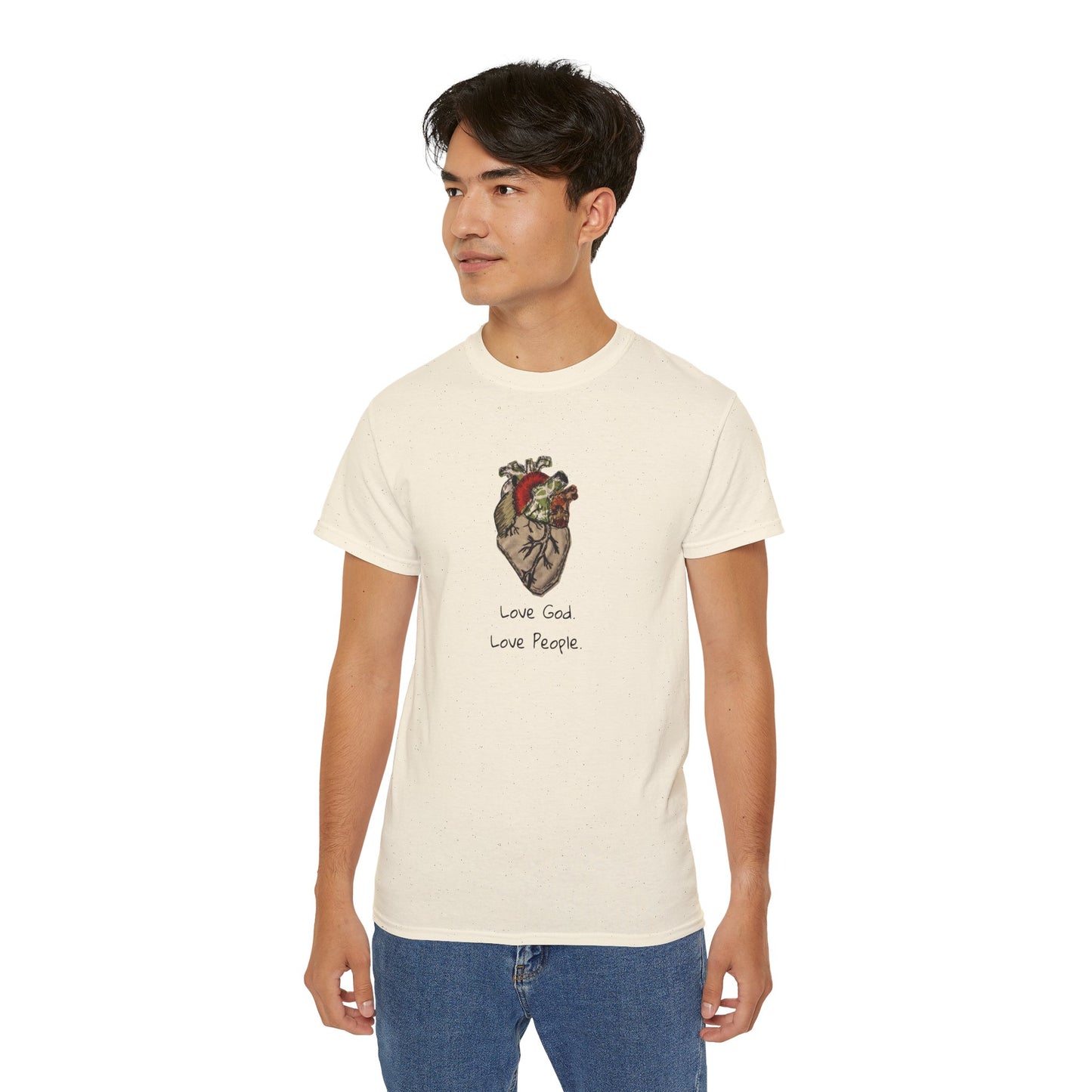 Apparel: Love God Love People Applique Vintage Medical Heart Unisex Ultra Cotton Tee