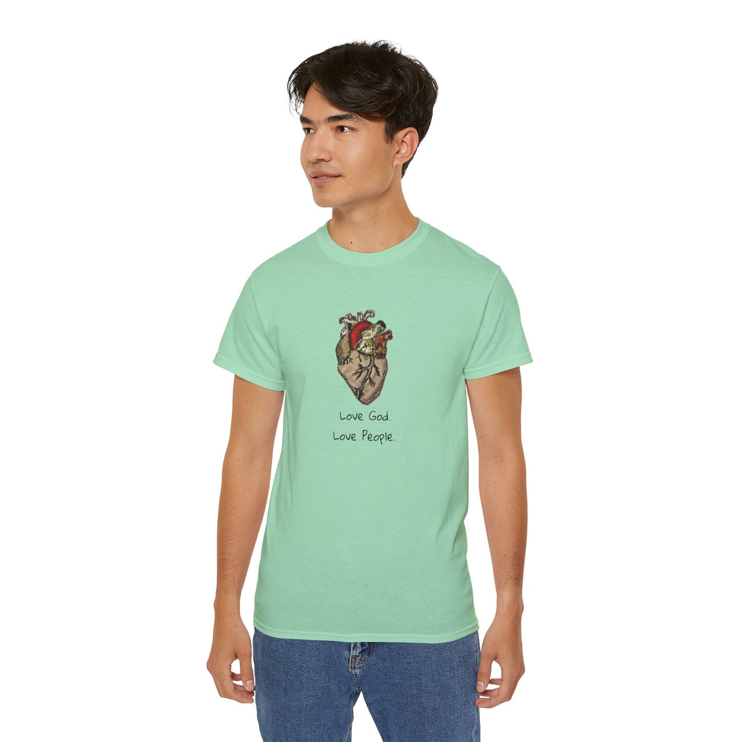 Apparel: Love God Love People Applique Vintage Medical Heart Unisex Ultra Cotton Tee