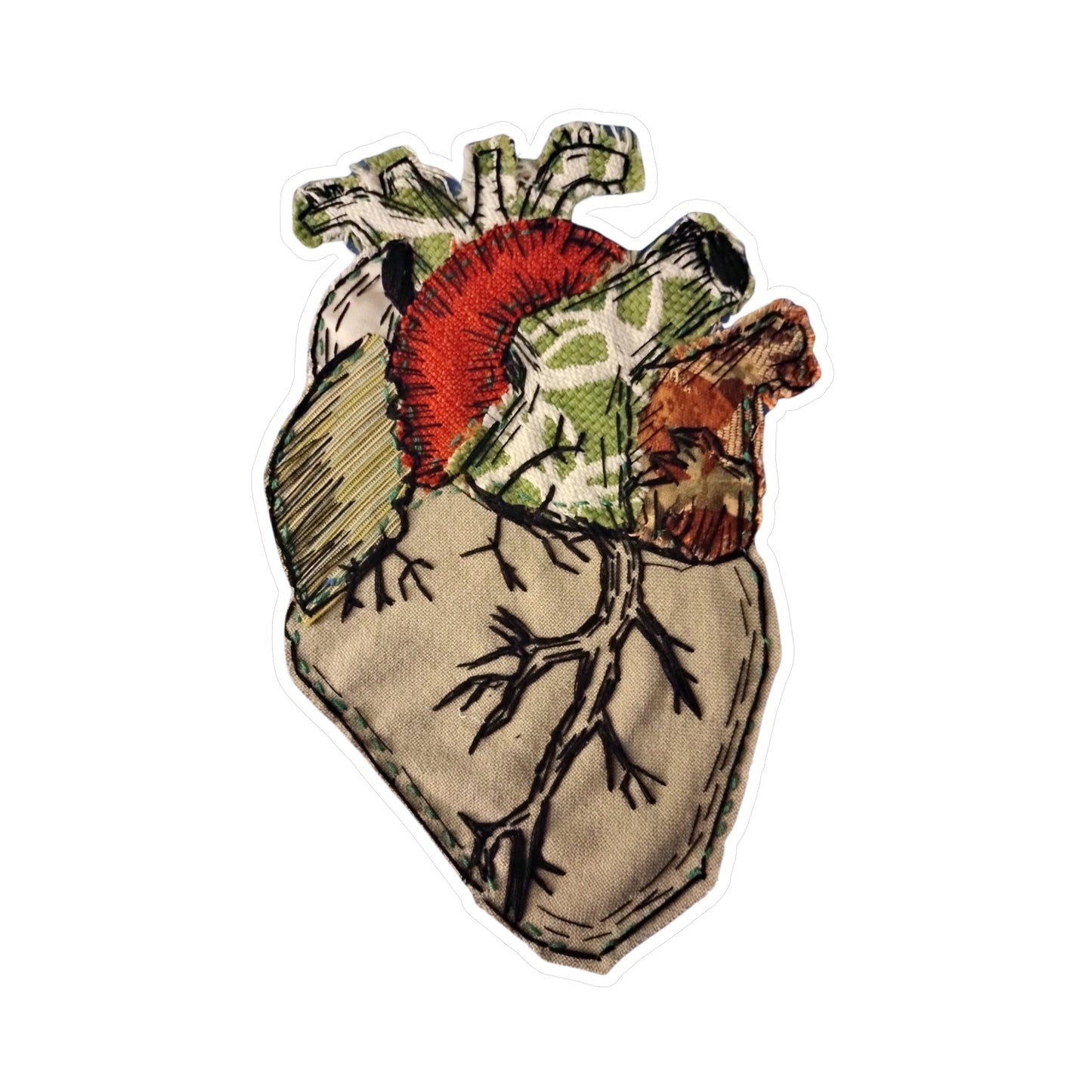 Stickers: Etching-Style Heart Applique with Blackwork Embroidery Sticker