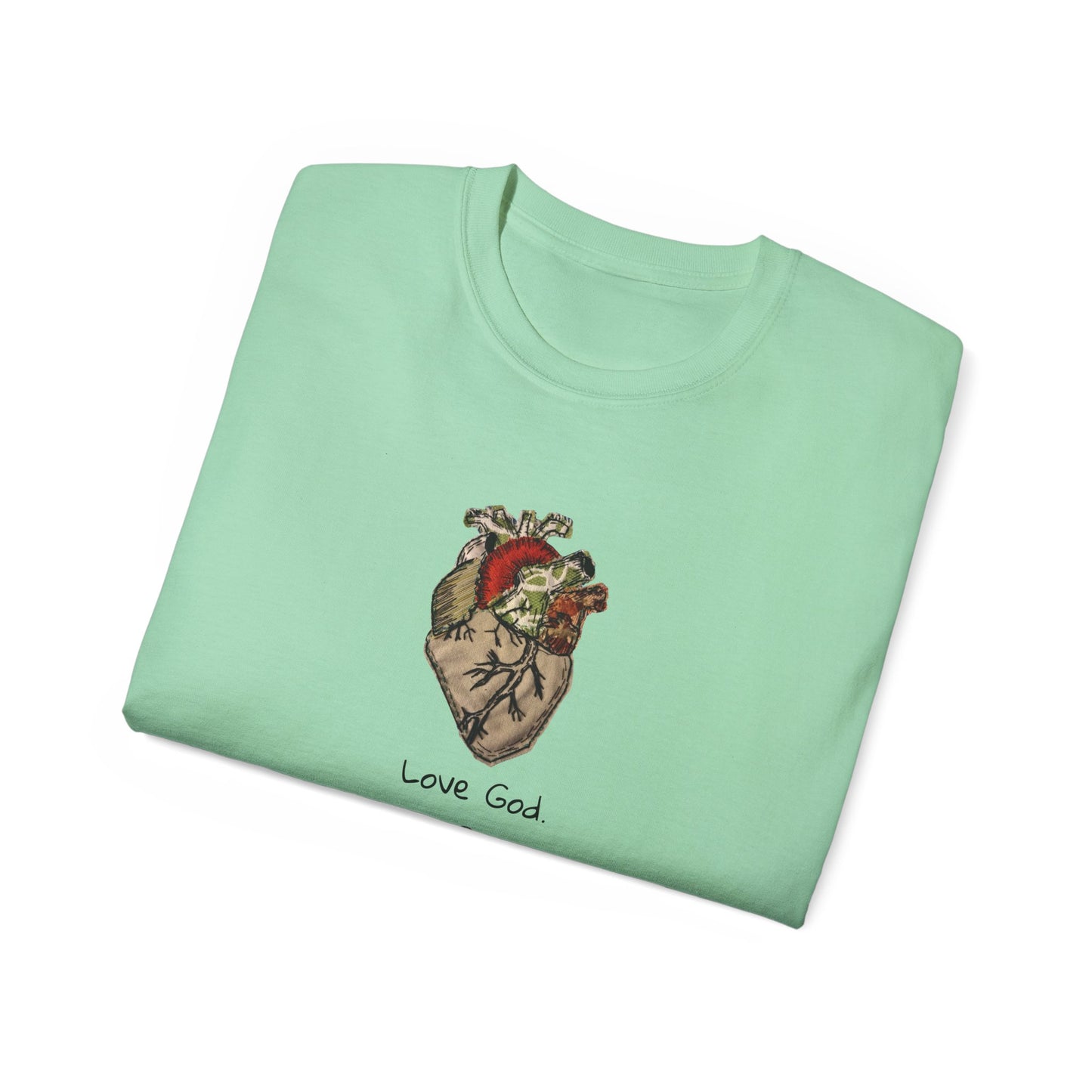 Apparel: Love God Love People Applique Vintage Medical Heart Unisex Ultra Cotton Tee