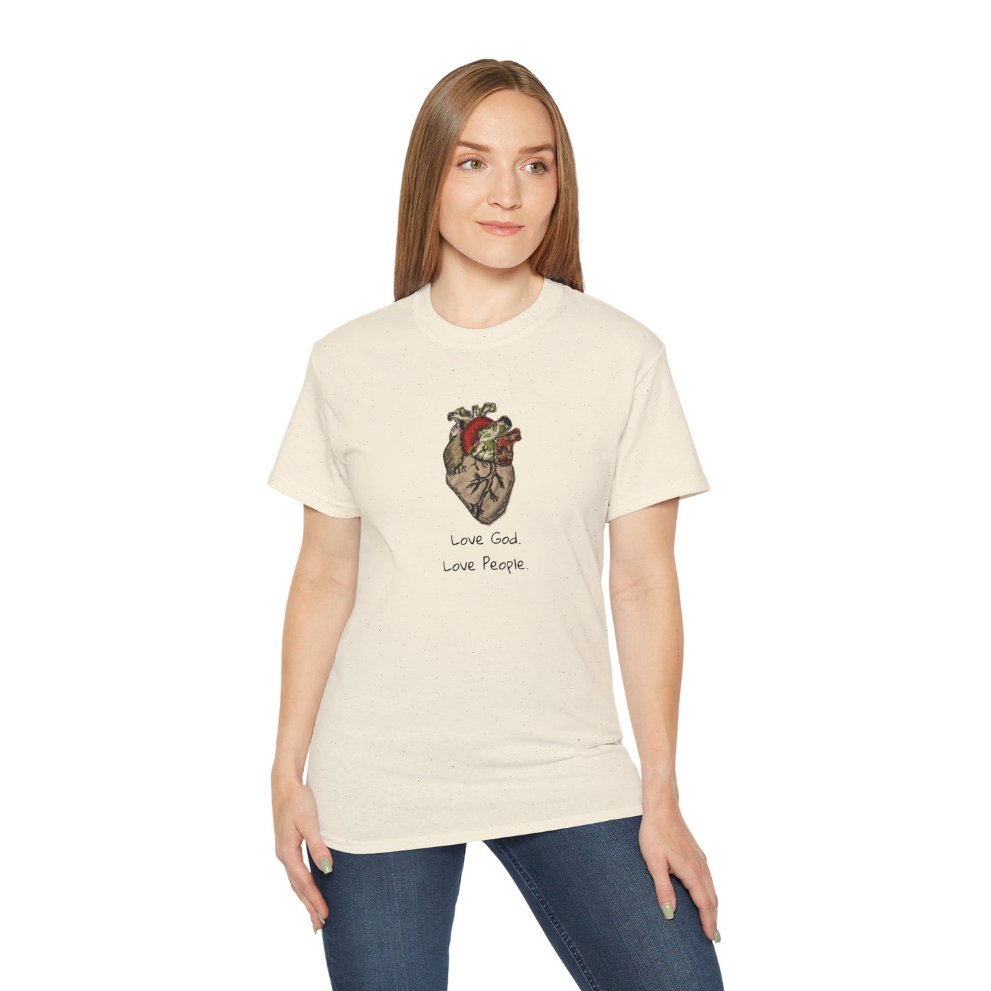 Apparel: Love God Love People Applique Vintage Medical Heart Unisex Ultra Cotton Tee