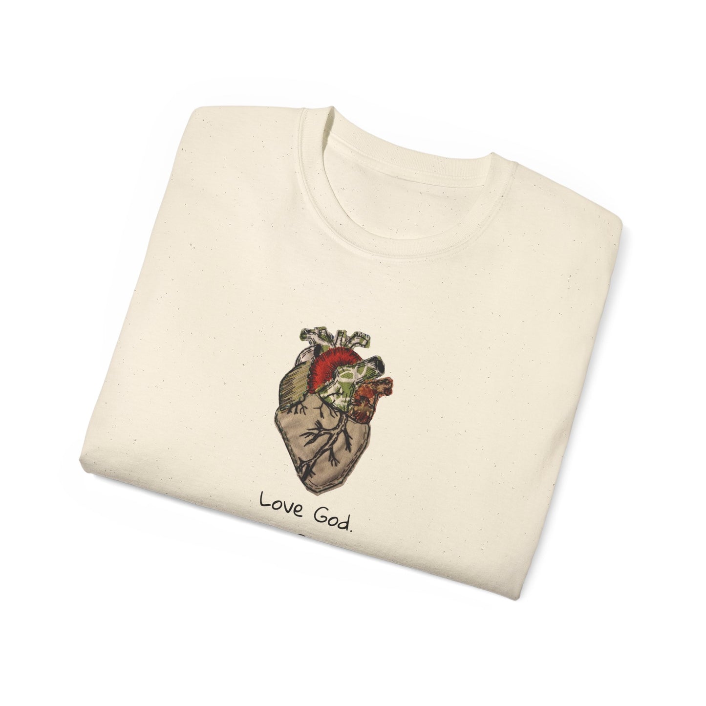 Apparel: Love God Love People Applique Vintage Medical Heart Unisex Ultra Cotton Tee