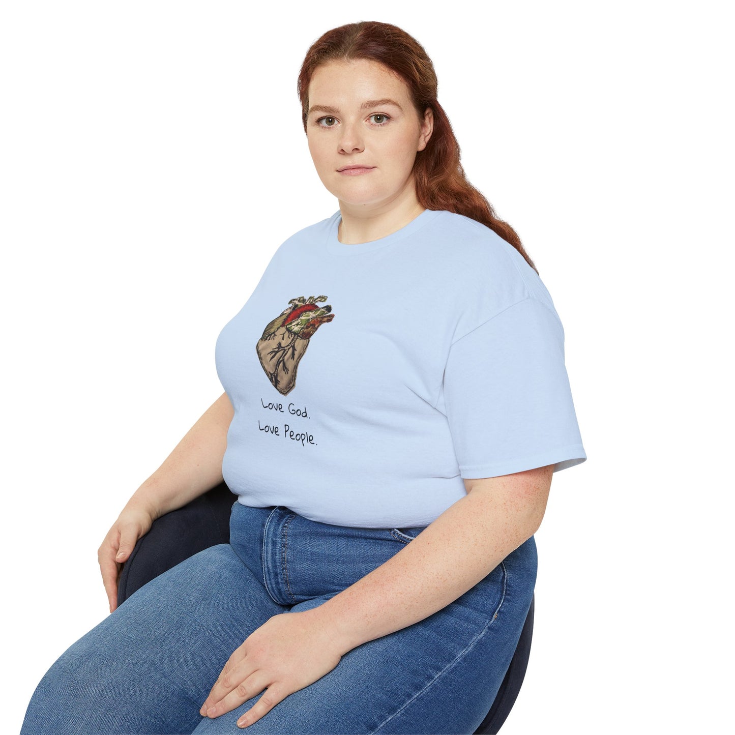 Apparel: Love God Love People Applique Vintage Medical Heart Unisex Ultra Cotton Tee