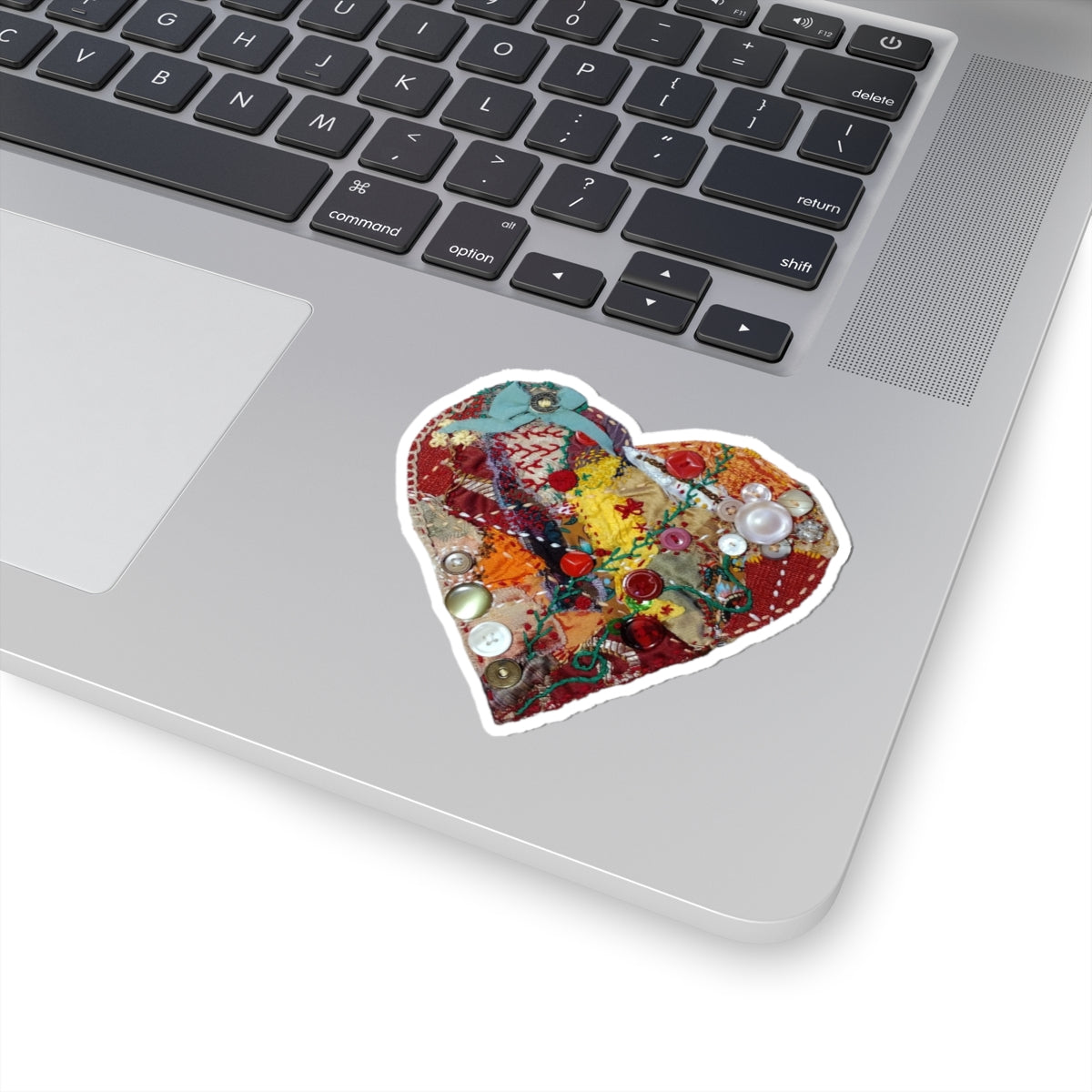 Stickers: Crazy Quilt Heart Vinyl Sticker – Hand-Embroidered Art