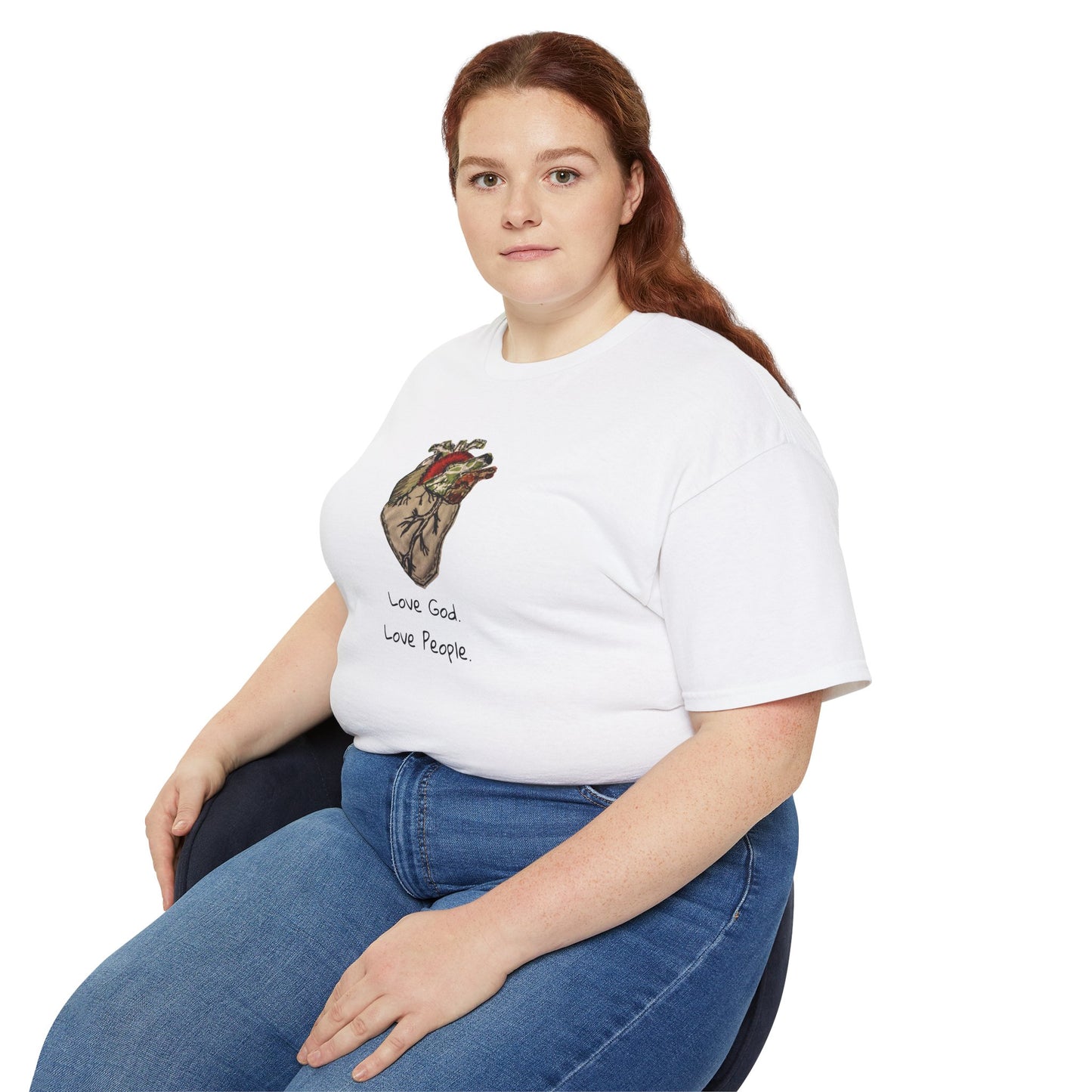 Apparel: Love God Love People Applique Vintage Medical Heart Unisex Ultra Cotton Tee