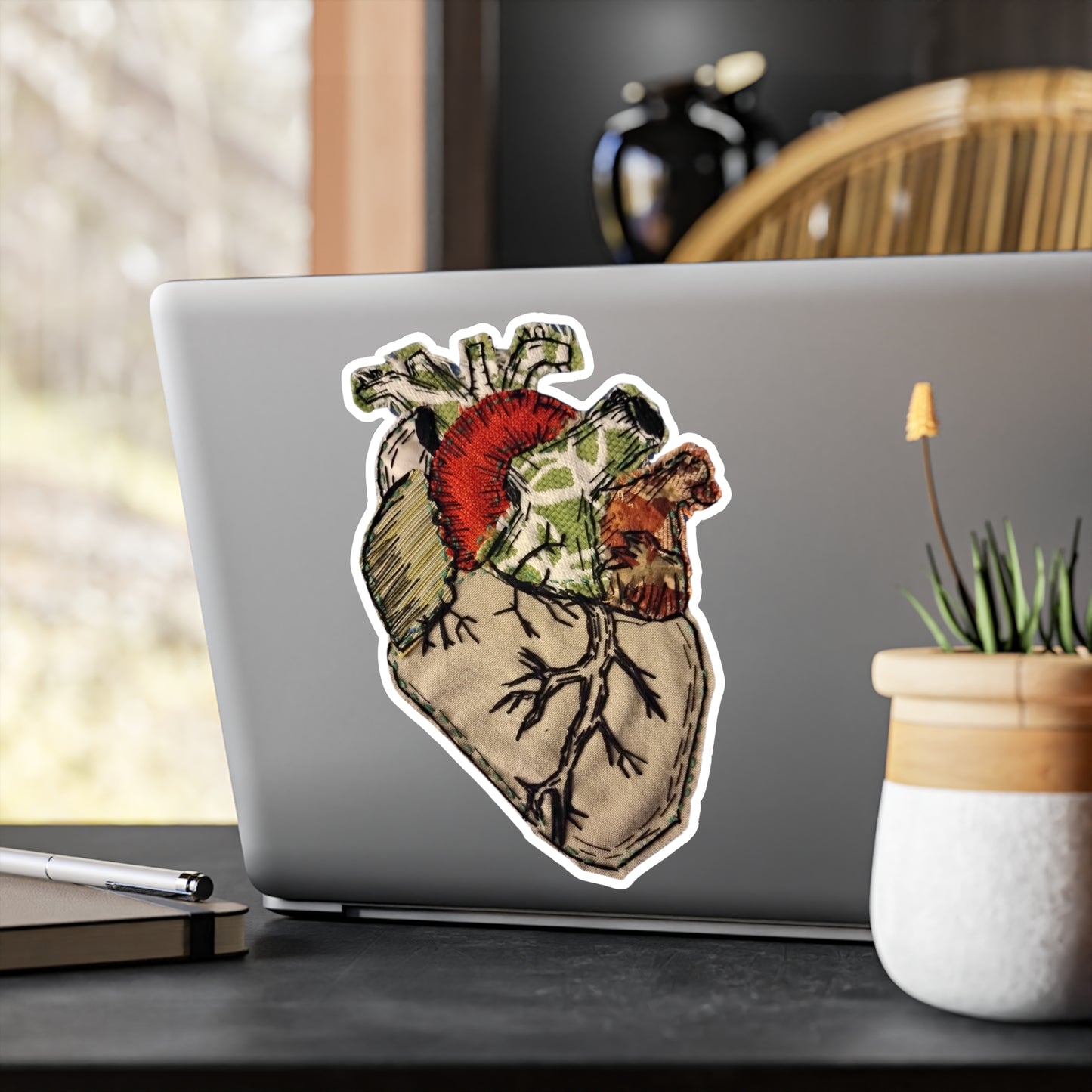 Stickers: Etching-Style Heart Applique with Blackwork Embroidery Sticker
