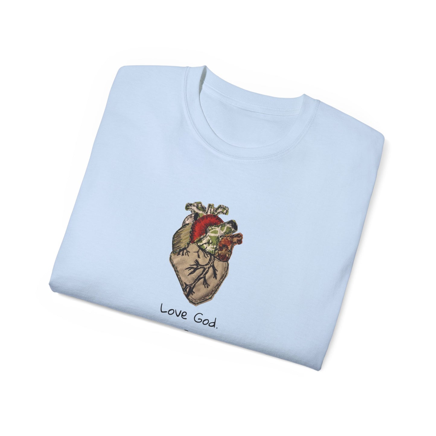 Apparel: Love God Love People Applique Vintage Medical Heart Unisex Ultra Cotton Tee