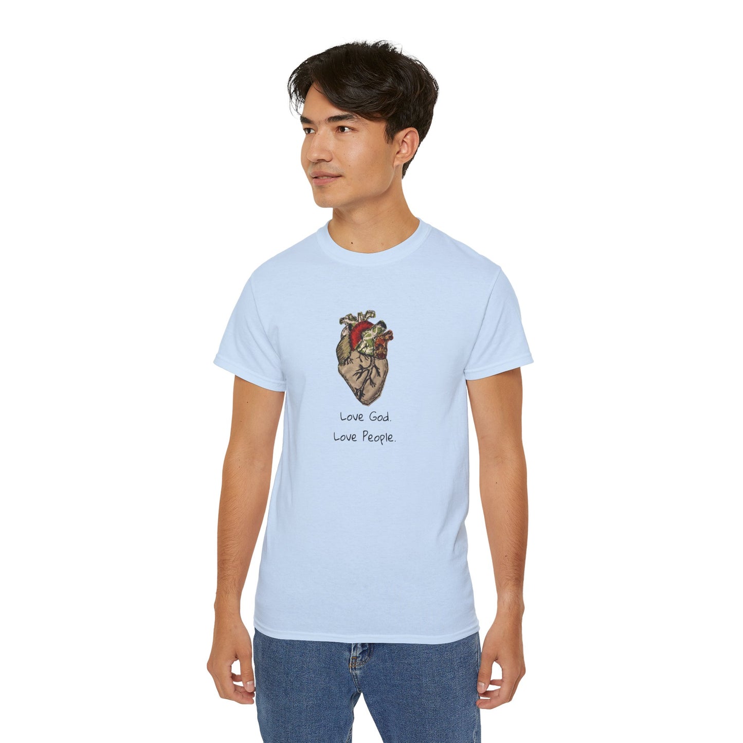 Apparel: Love God Love People Applique Vintage Medical Heart Unisex Ultra Cotton Tee