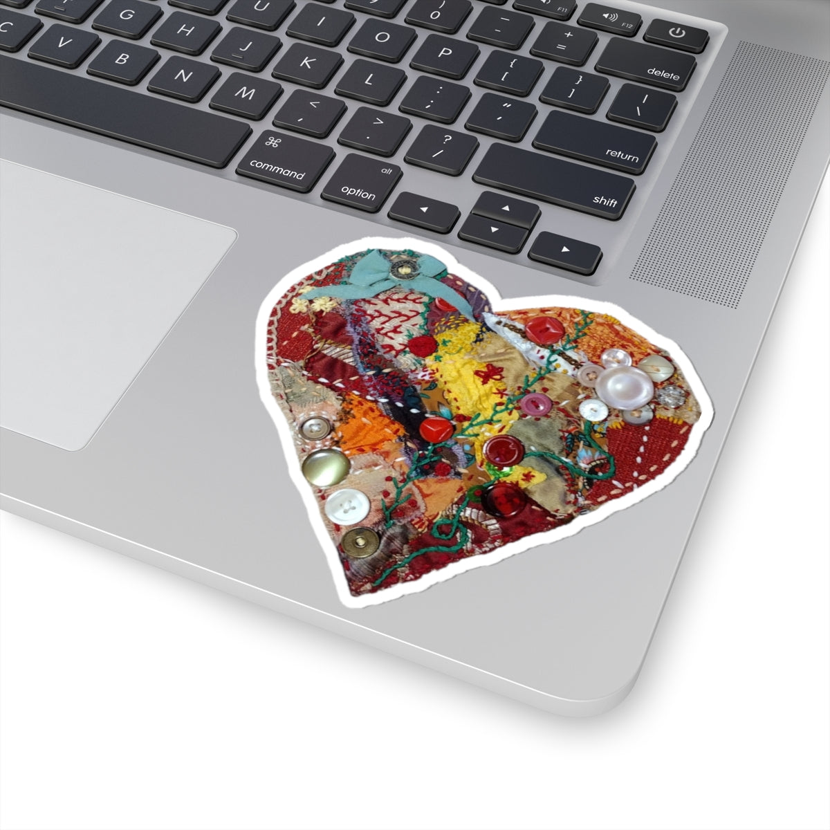 Stickers: Crazy Quilt Heart Vinyl Sticker – Hand-Embroidered Art