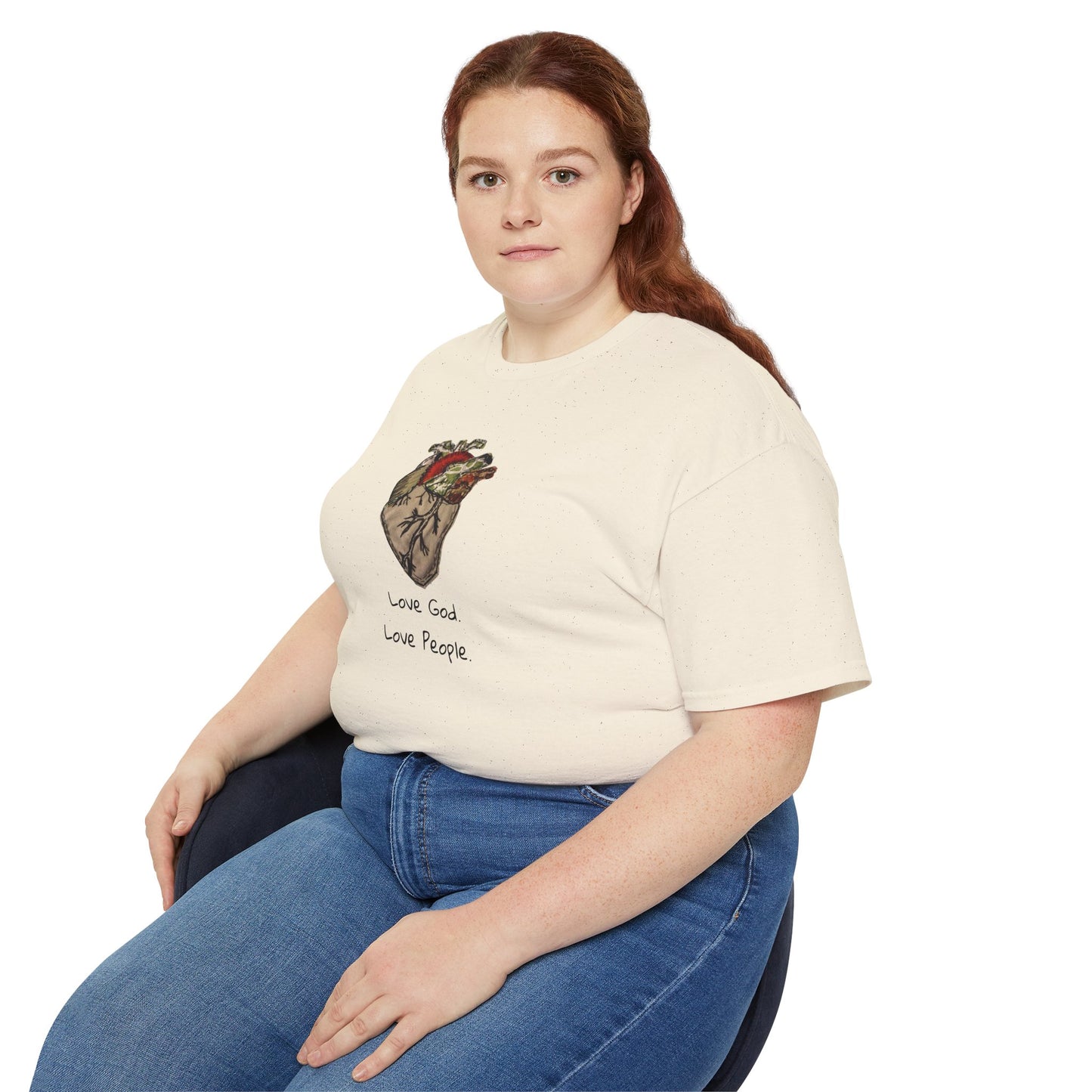 Apparel: Love God Love People Applique Vintage Medical Heart Unisex Ultra Cotton Tee