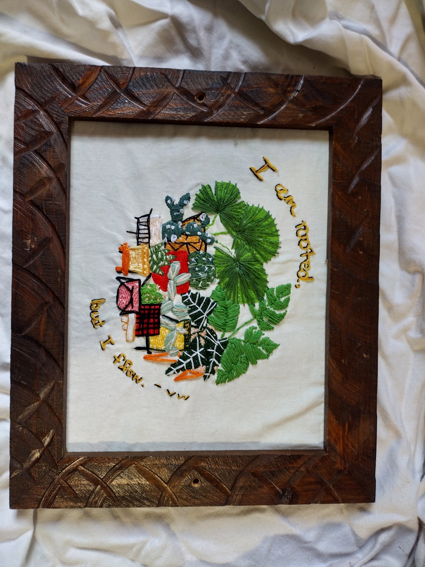 Wall Art: Hand embroidered wall art - I'm rooted but I flow